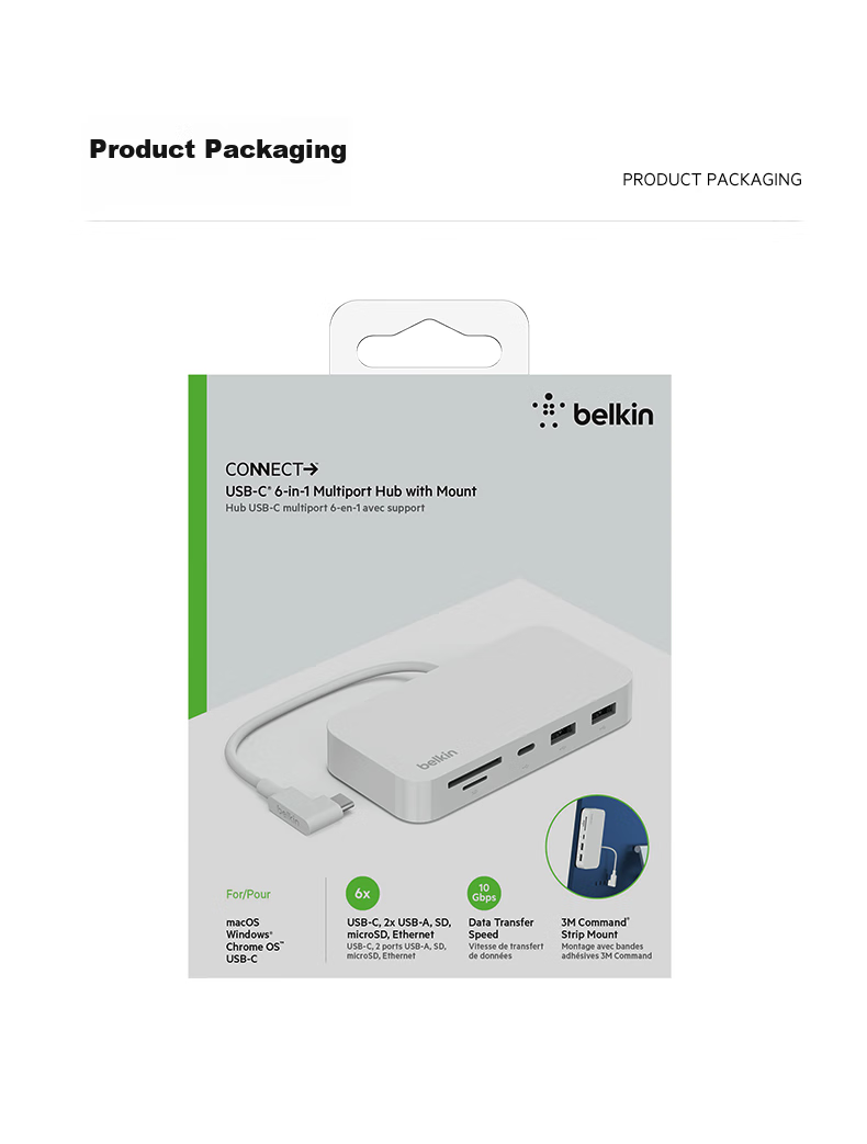 Адаптер-концентратор Belkin INC011btWH Type-C 6-в-1, Thunderbolt, USB Ethernet HDMI, SD/TF кард-ридер, 10 Гбит/с
