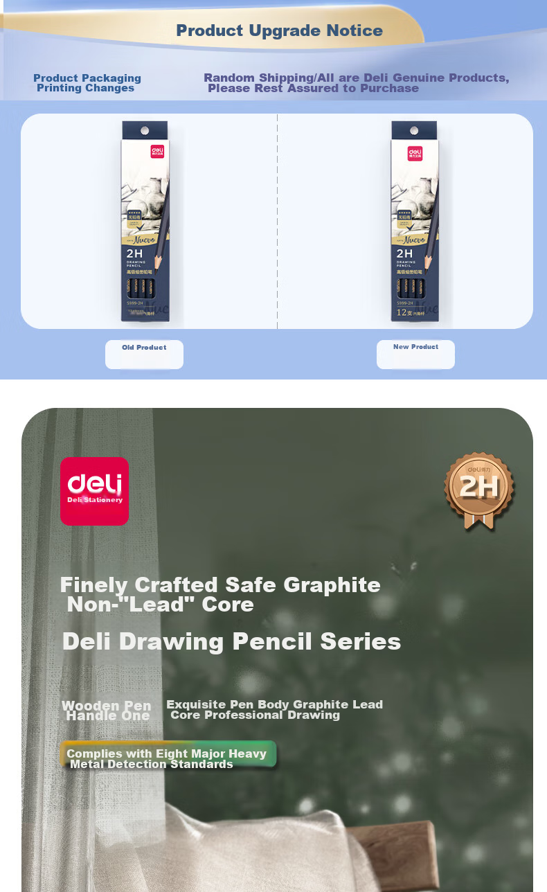 Карандаши Deli Premium Art Drawing 2H, для эскизов, для экзаменов, 12 штук в коробке