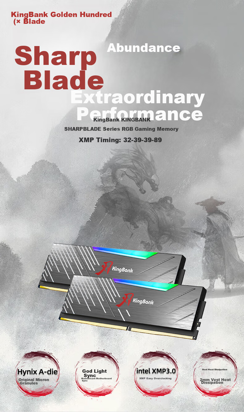 Модуль памяти KINGBANK SHARPBLADE-RGB DDR5 64GB (2x32GB) 6400MHz CL32, черный