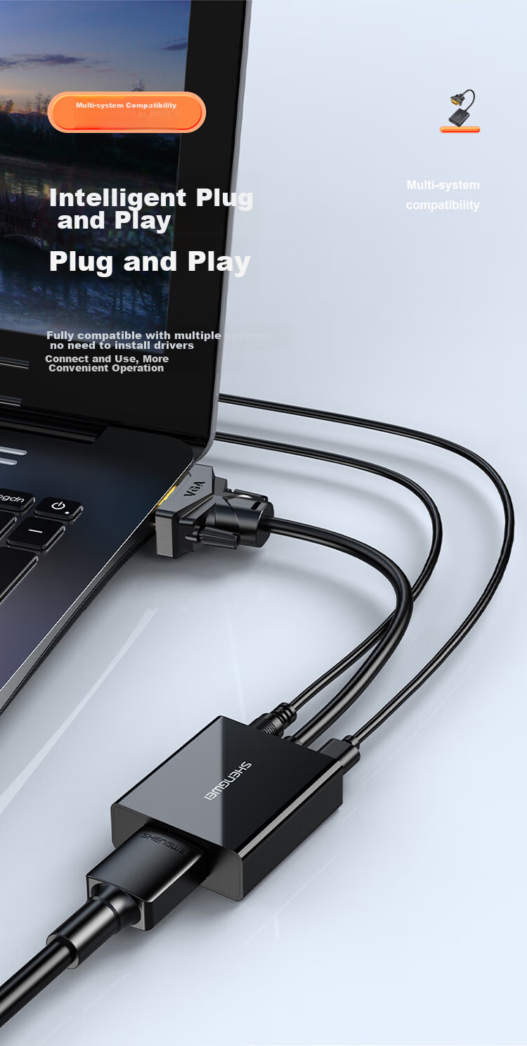 Shengwei VGA - HDMI адаптер с аудио и питанием, 1080P, черный, AVH1025G