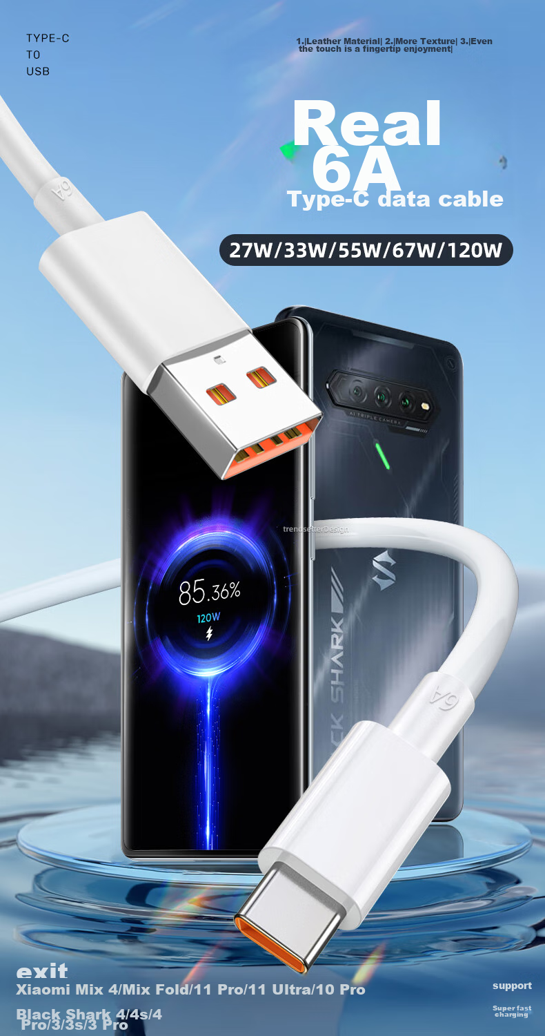 Кабель Chaofan Xiaomi Type-C, 6A, 120W, быстрая зарядка, 1 метр, белый