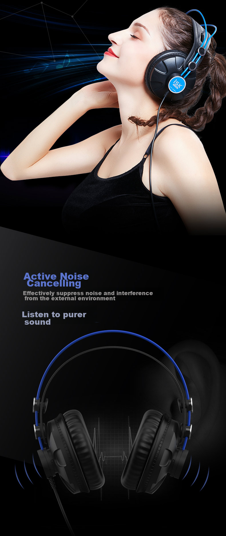 Наушники iSK HP680 Over-Ear, закрытые, мониторные, для компьютера, телефона, звуковой карты, стриминга, пения, записи и мониторинга