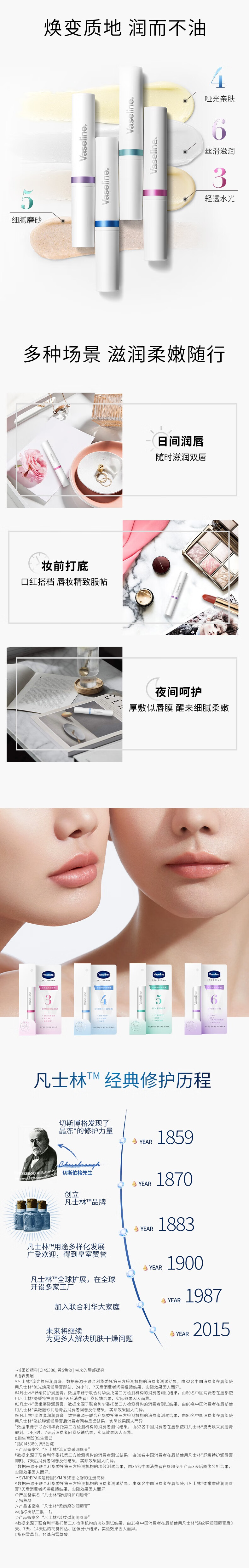 凡士林数字唇膏 6号淡纹弹润润唇膏1.8g 补水保湿打底淡化唇纹唇膜精华