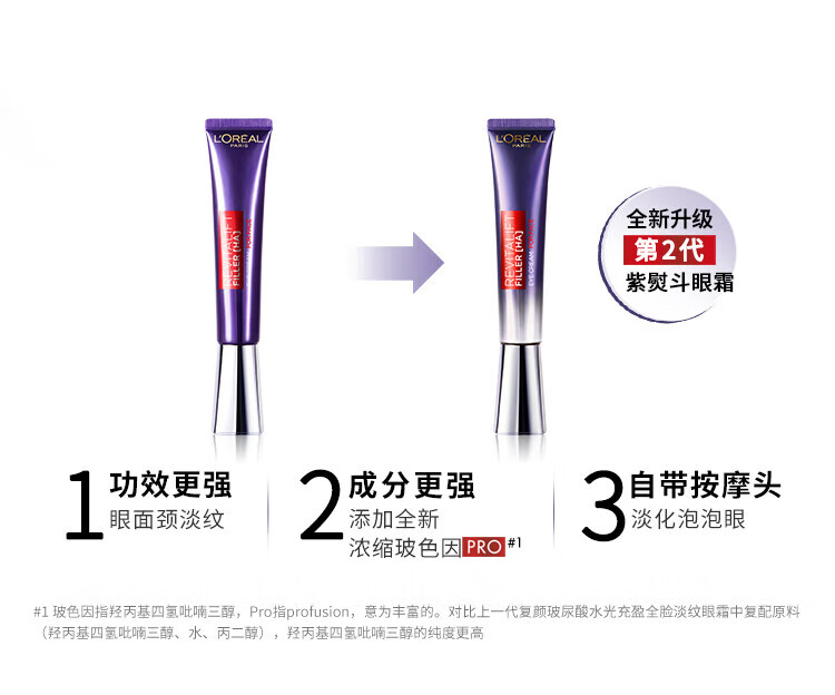 欧莱雅眼霜二代紫熨斗脸淡纹眼霜 紫熨斗7.5ML*4