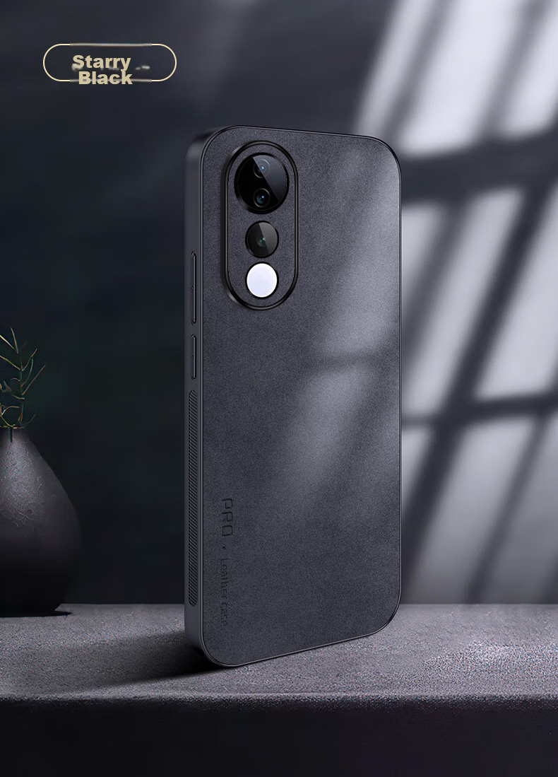 Чехол для телефона Shangsu для Vivo S19, противоударный, с полной защитой объектива, из силикона с внешним слоем из натуральной кожи ягненка, черный
