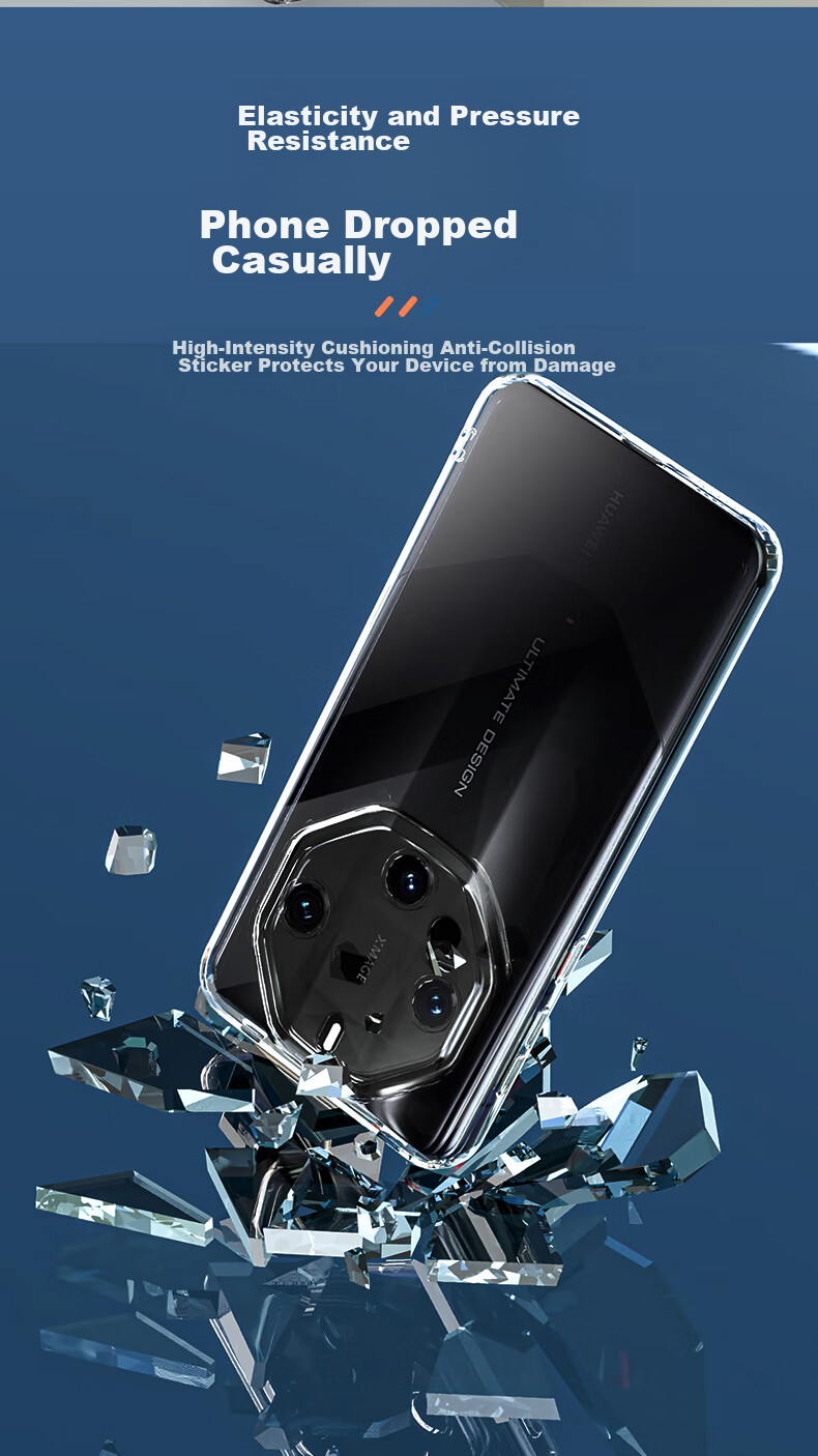 Противоударный чехол HotFire для Huawei Mate60 RS, Mate60 RS Pro, прозрачный, силикон, с защитой камеры, простой стиль