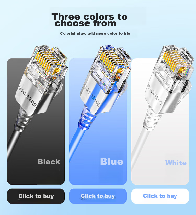 Сетевой кабель SAMZHE CAT6A Slim, чистая медь, 10 Gigabit, 1 метр, белый