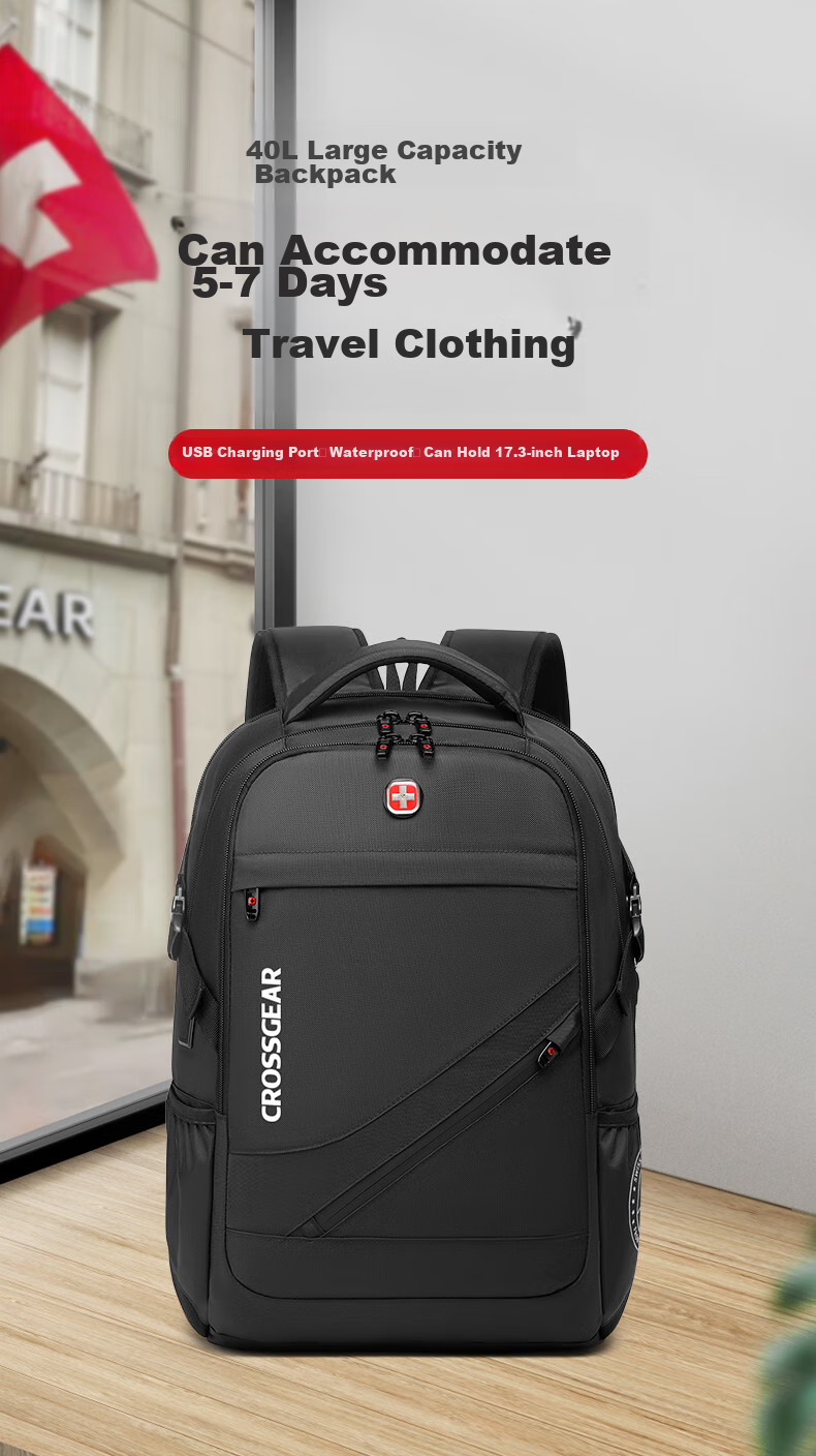 Рюкзак CROSSGEAR для мужчин и женщин, 17.3 дюймов, большой вместимости, водоотталкивающий, с USB-портом