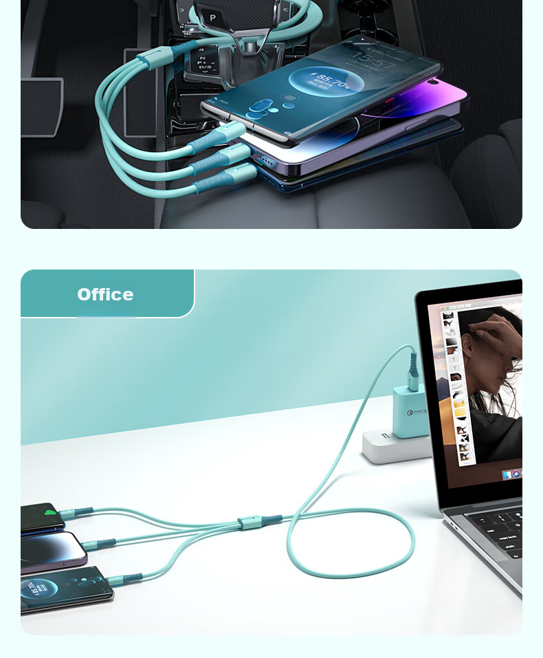 Кабель Nengshi 3-в-1 Type-C/Lightning/Micro-USB, 66W, 0.6м, синий