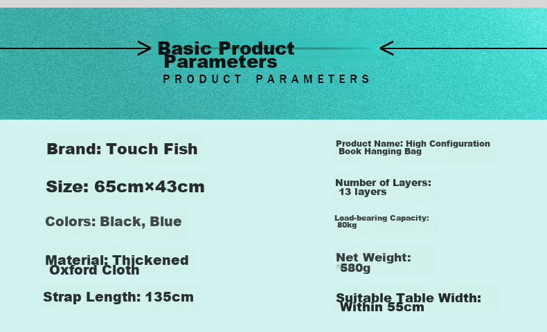 Органайзер для стола Touch Fish, подвесная сумка для книг, решение для хранения на рабочем столе, большая вместимость, 13 слоев, 21 отделение, усиленная черная сумка для хранения книг для студентов