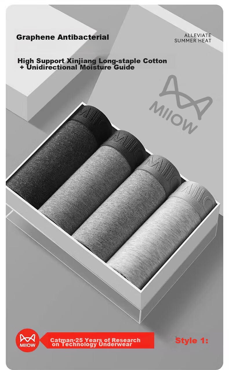 Мужские боксеры MiiOW, 4 шт., из 100% хлопка, антибактериальные, свободного кроя, больших размеров, дышащие шорты