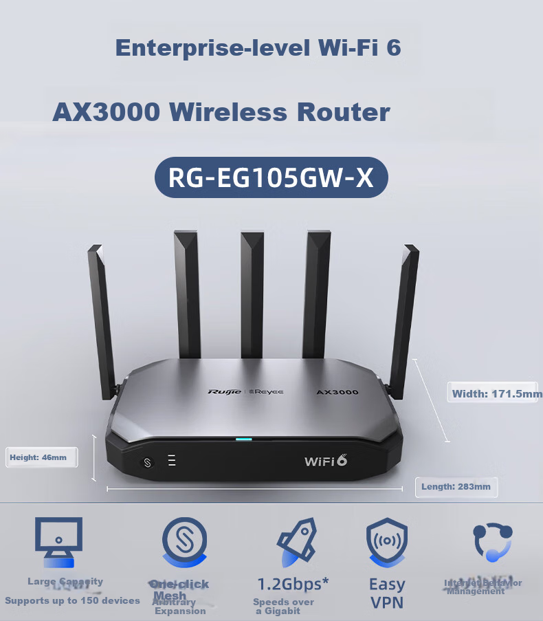 Wi-Fi 6 Маршрутизатор Ruijie RG-EG105GW, двухдиапазонный, 3000M, с множеством WAN-портов, MESH