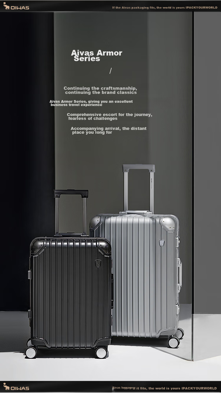 Чемодан OIWAS Armor Suitcase, 20-дюймовый мужской чемодан на колесиках, дорожный чемодан ручной клади, чемодан с алюминиевой рамой, женский чемодан с кодовым замком, серебристый