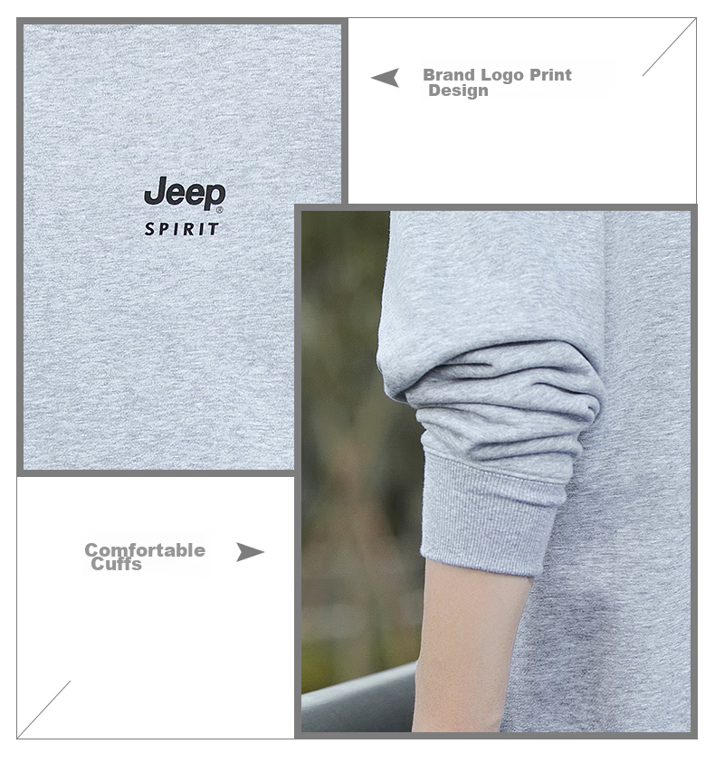 Мужская толстовка JEEP SPIRIT, осенне-зимняя модель с круглым вырезом, серая, размер XL