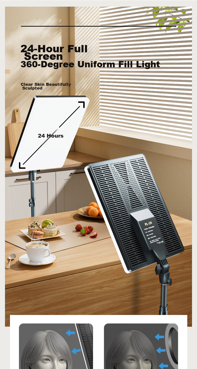 Светодиодный заполняющий свет LATZZ 80W для прямой трансляции, плоский фотостудийный свет, профессиональный студийный настольный светодиодный софтбокс для еды и видео, 24 дюйма