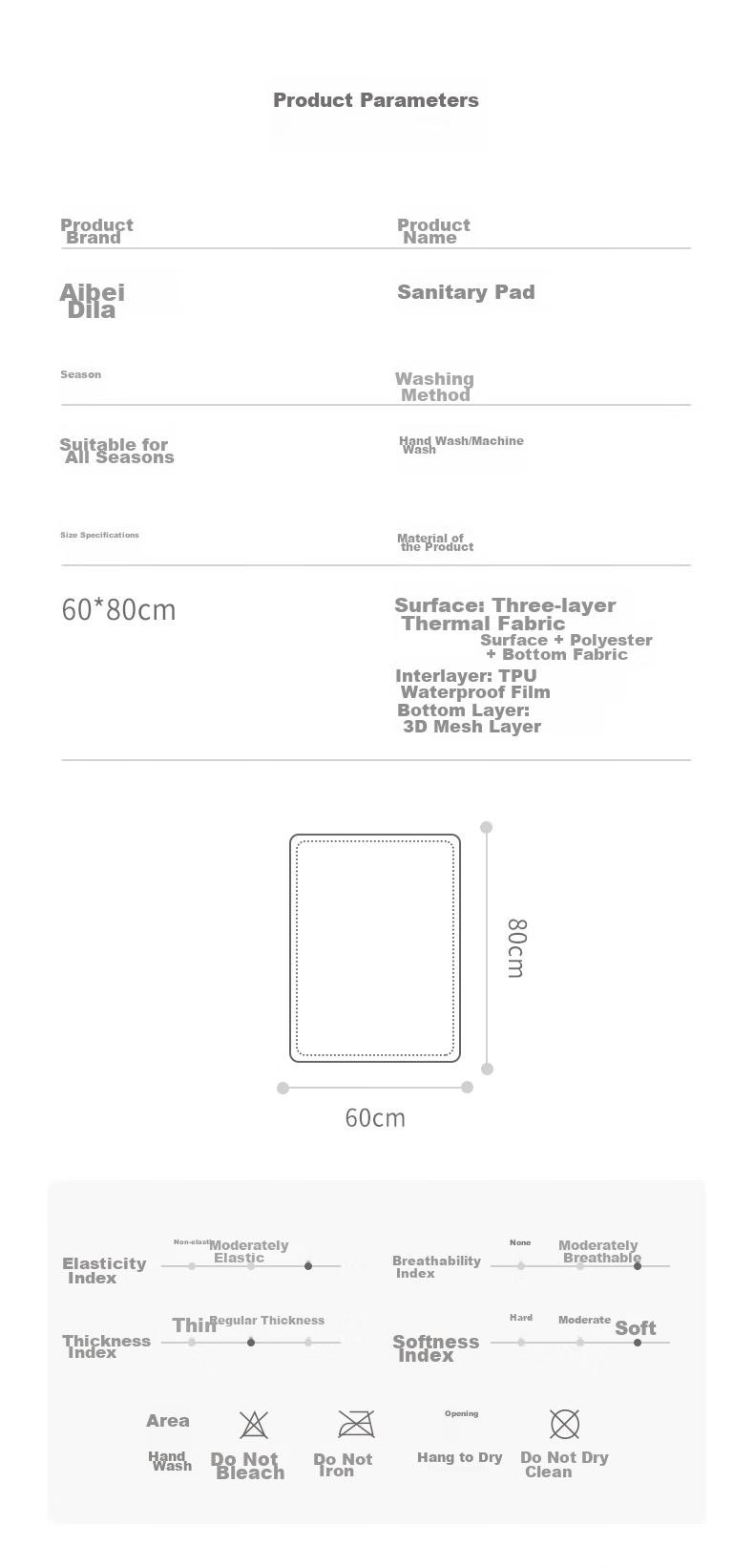 Непромокаемая пеленка AIBEDILA для студентов, 60x80 см, розовая