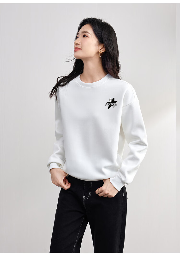 Женский свитшот JEANSWEST, круглый вырез, модный и простой, свободный крой, эффект стройности, повседневный, универсальный, осенний