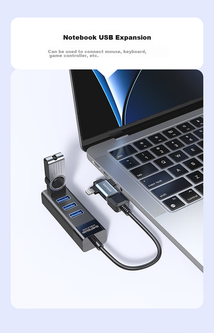 Адаптер Shengwei OTG Type-C + Lightning, USB 3.2, многофункциональный кабель данных, для подключения телефона к UDisk, кард-ридеру, клавиатуре и мыши, для Apple 15-17 Android, EDU0001J