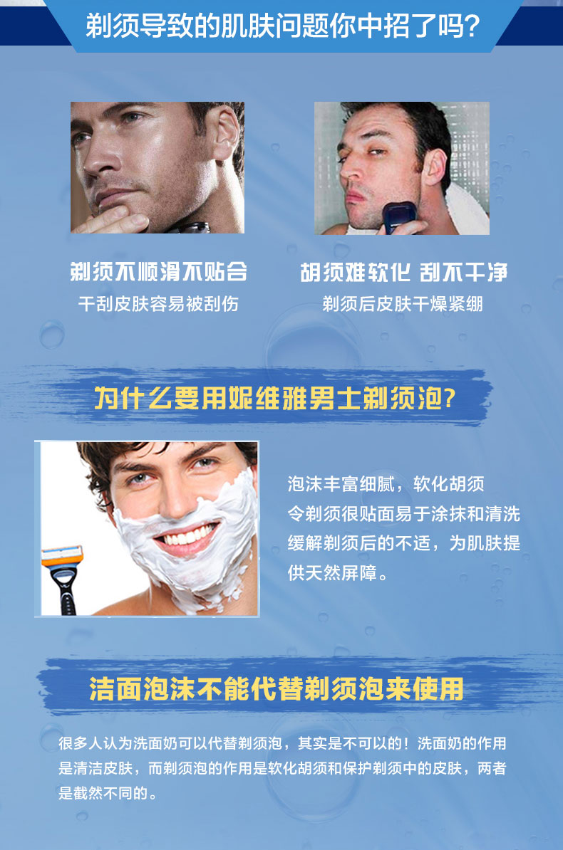 妮维雅(NIVEA)男士刮胡泡（剃须泡 温和 清爽舒缓 德国进口）
