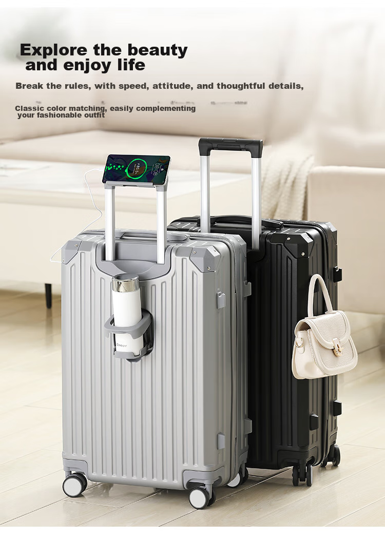 Чемодан Vantiiear USB Charging Suitcase с подстаканником, маленький багаж для ручной клади для мужчин и женщин, дорожный чемодан с кодовым замком, белый, 20 дюймов