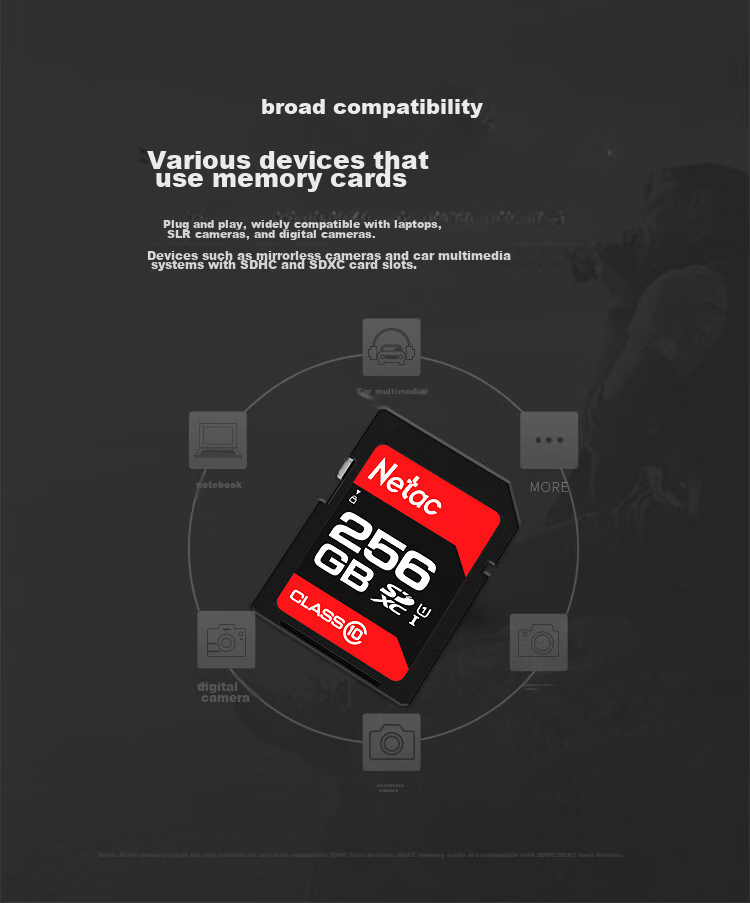 Карта памяти Netac 256GB SD U1 C10, скорость чтения до 90 МБ/с, для фото- и видеосъемки в Full HD, для цифровых камер и видеокамер