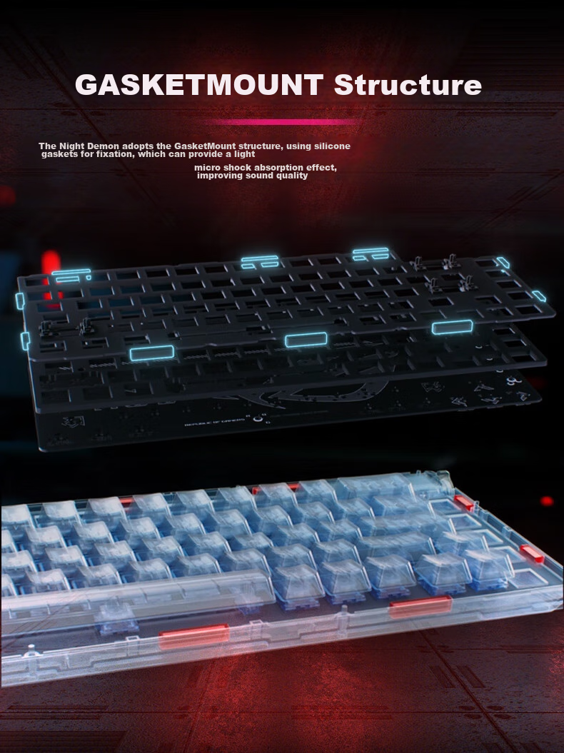 Механическая клавиатура ROG Night Demon, беспроводная, 75 клавиш, NX Snow White, RGB, горячая замена, Gasket, OLED экран, черная