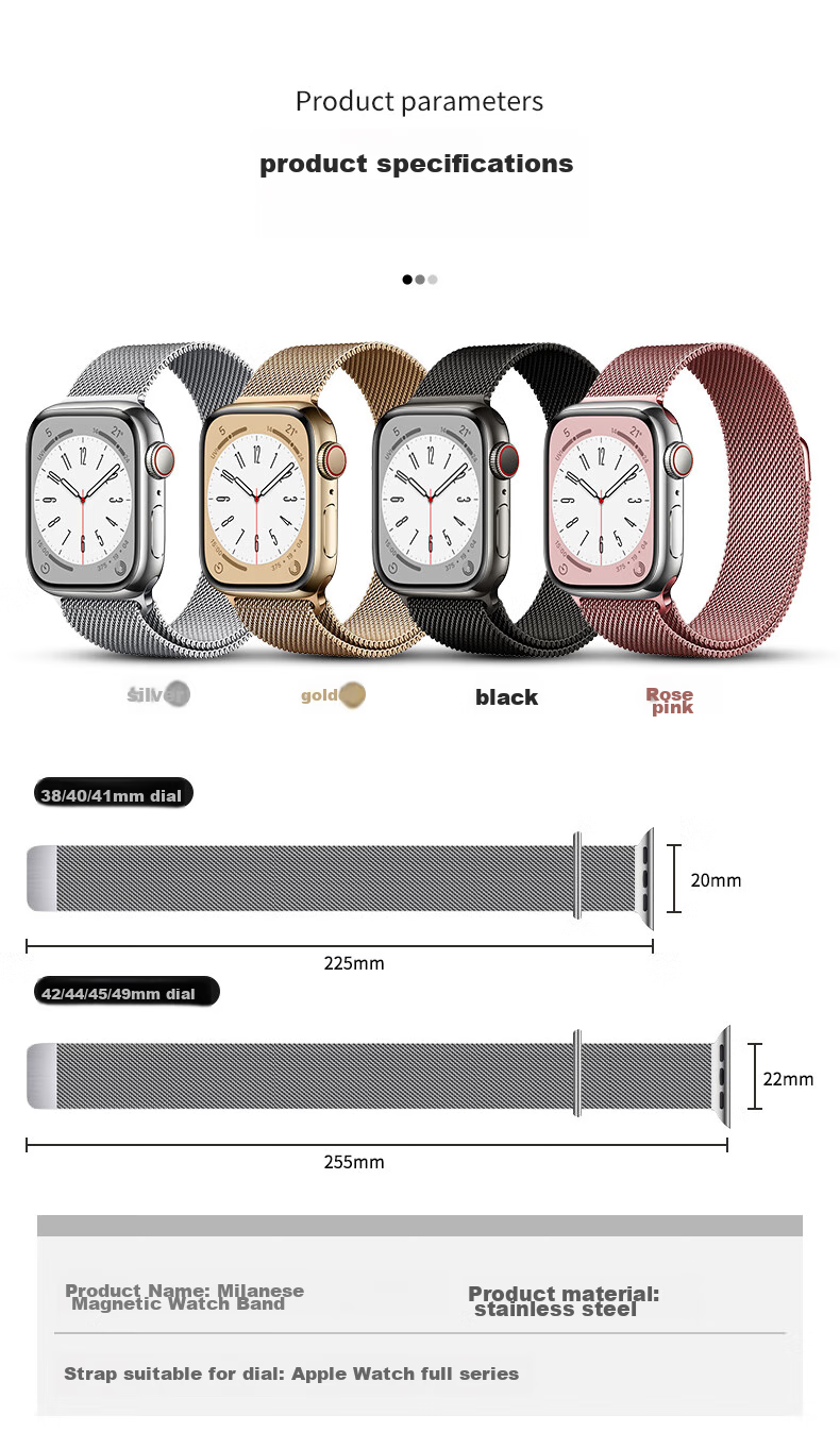 Ремешок BHO Milanese Loop из нержавеющей стали с двойной магнитной застежкой для Apple Watch Series 11/Ultra/SE/3/2, S10/9/8, 44/45/46/49 мм, цвет "Звездный свет"
