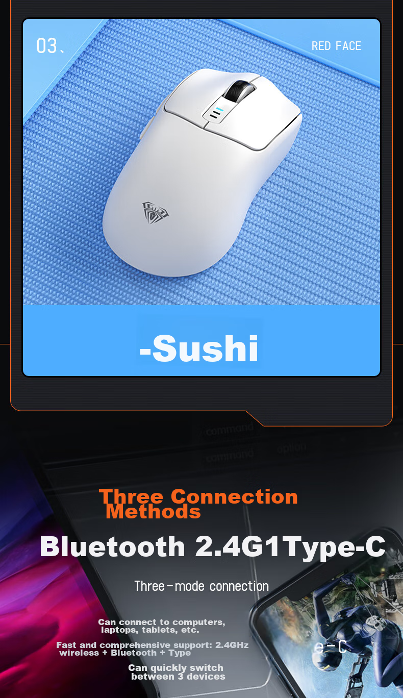 Беспроводная Bluetooth мышь AULA SC580, легкая, с противоскользящими наклейками, зарядка Type-C, регулируемый DPI до 10000, для компьютера, офиса и игр, белая