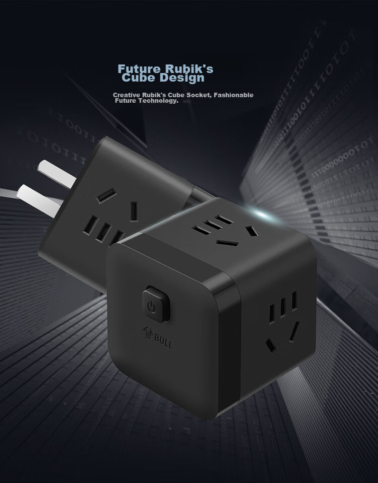 Удлинитель BULL GNV-M103W, кубический, 3 розетки, с беспроводным мастер-выключателем, черный
