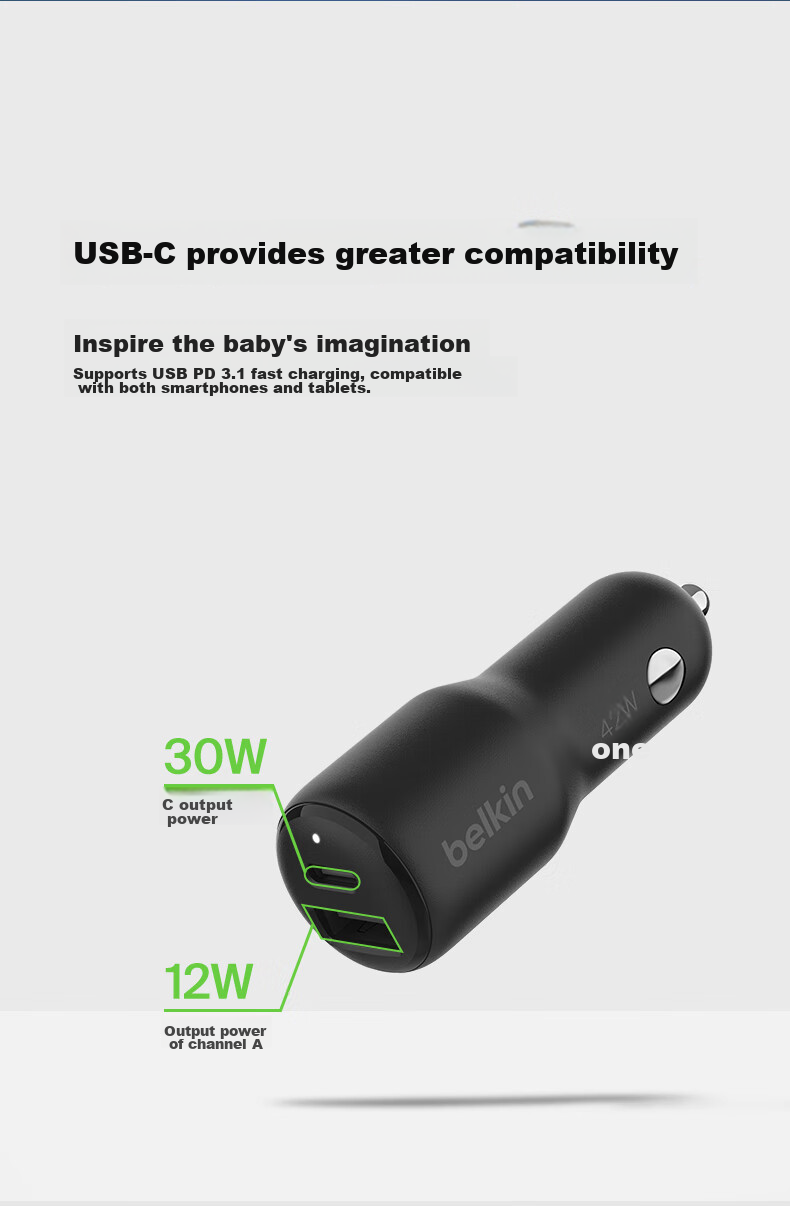 Автомобильное зарядное устройство BELKIN Type-C, 30 Вт, быстрая зарядка Apple PD, адаптер USB от прикуривателя, CCA004