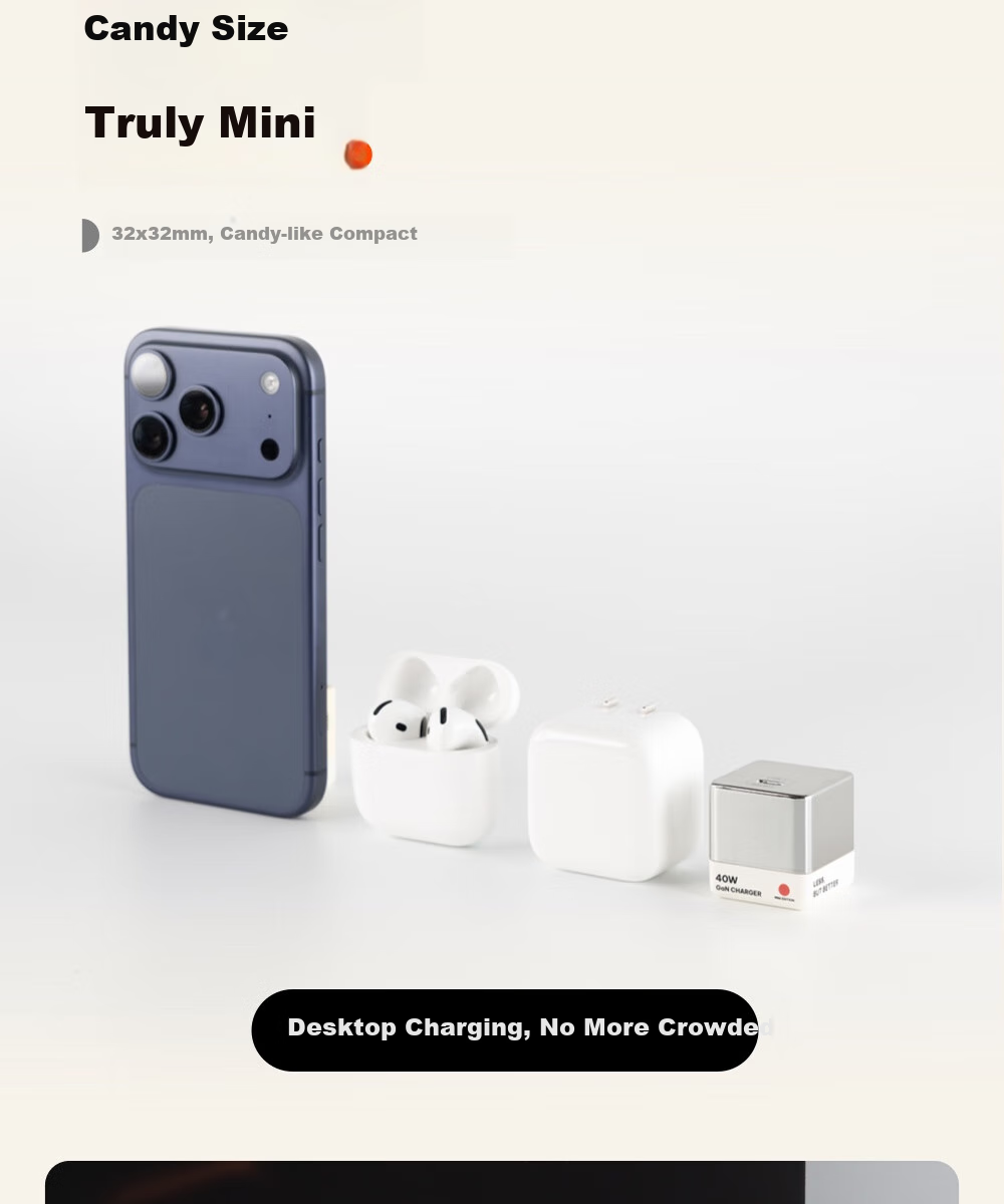 Зарядная головка CANDYSIGN Candy Factory Hard Candy A, 40W GaN, быстрая зарядка PD3.2, совместима с IPad, Apple 17/16, Android Type-C