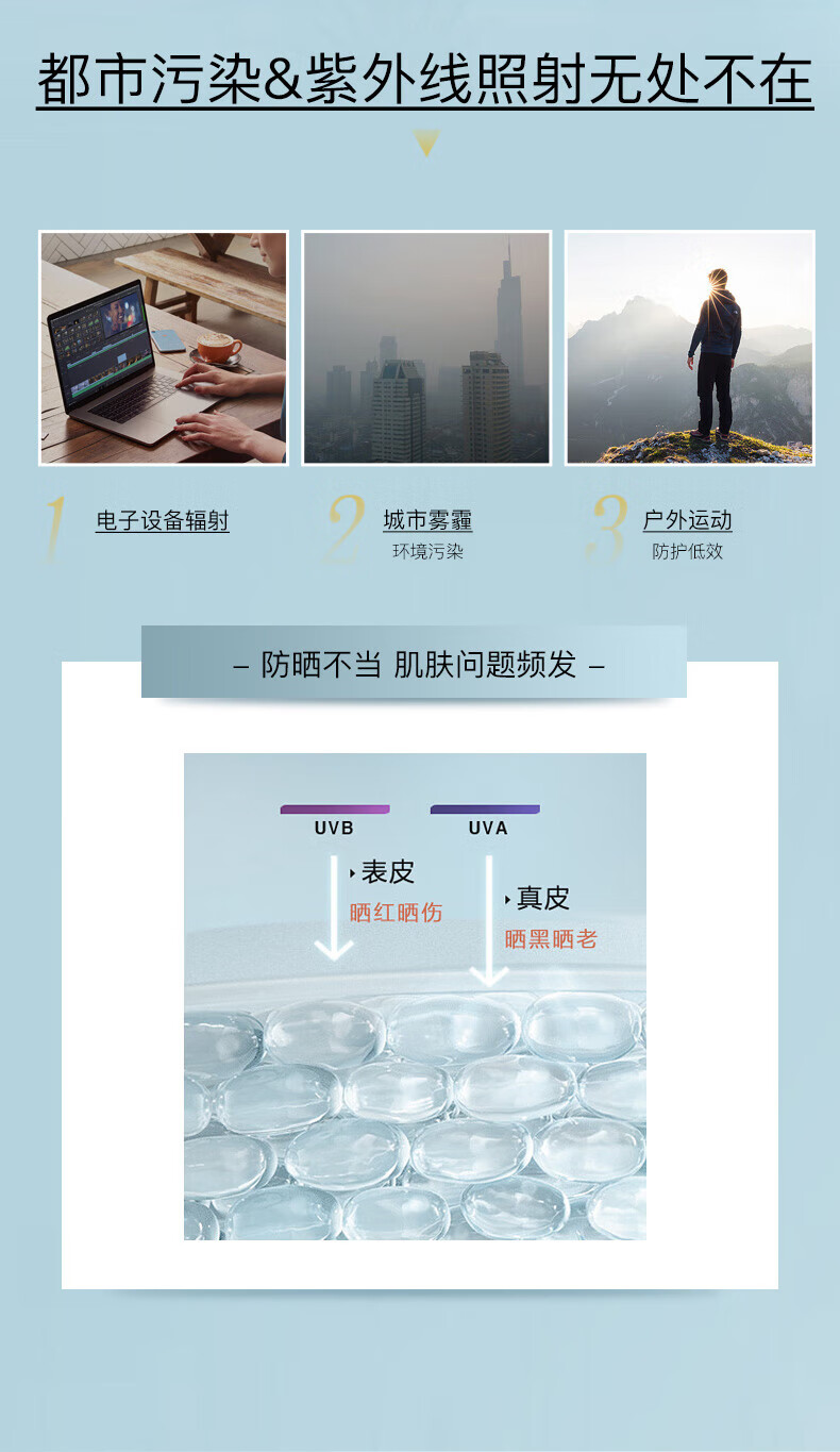 雅丽洁美白防晒乳40ml*3支装 清透不油腻保湿持久防晒霜隔离二合一军训