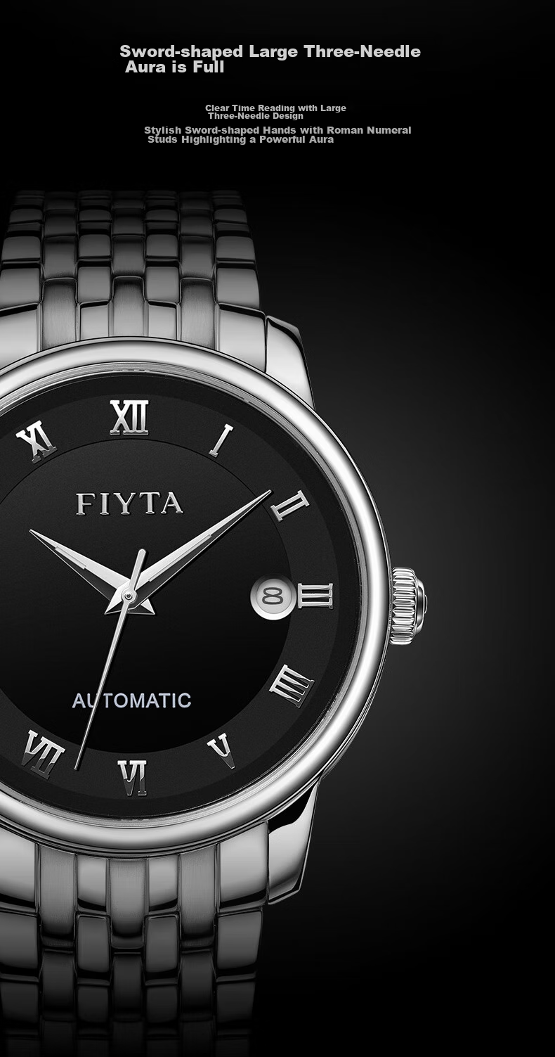 FIYTA Classic Series Automatic Mechanical Roman Numeral Dial Steel Strap Men's Wristwatch, Qixi Festival Gift