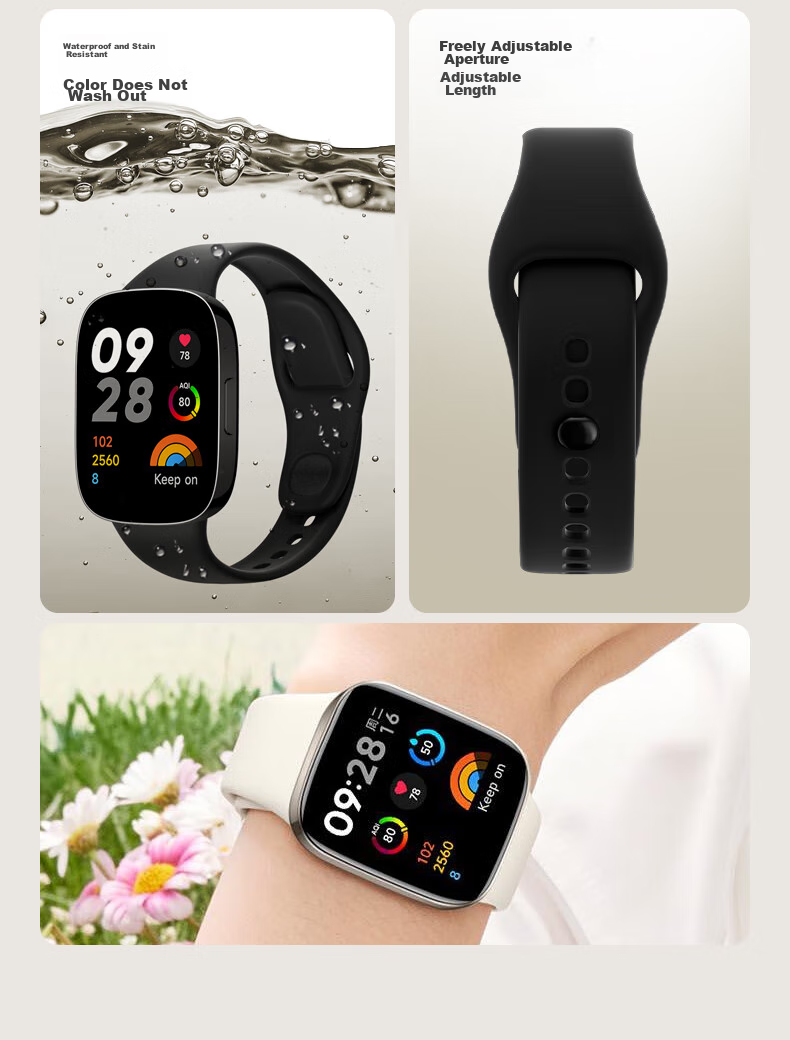Ремешок CangHua для Xiaomi Redmi Watch 3, спортивный, водонепроницаемый, дышащий, силиконовый, черный