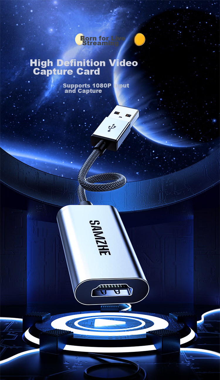 Видеозахват SAMZHE CJQ-015B, HDMI Female на USB, для PS4/NS, ноутбуков и смартфонов, потоковое видео, 1080P