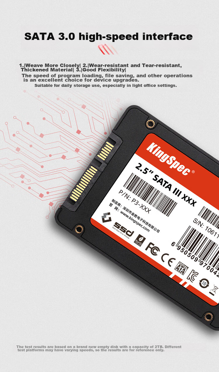 SSD накопитель KingSpec P3-1TB, 1 ТБ, SATA III, 2.5 дюйма, TLC NAND, скорость чтения 550 МБ/с, для ПК и ноутбуков