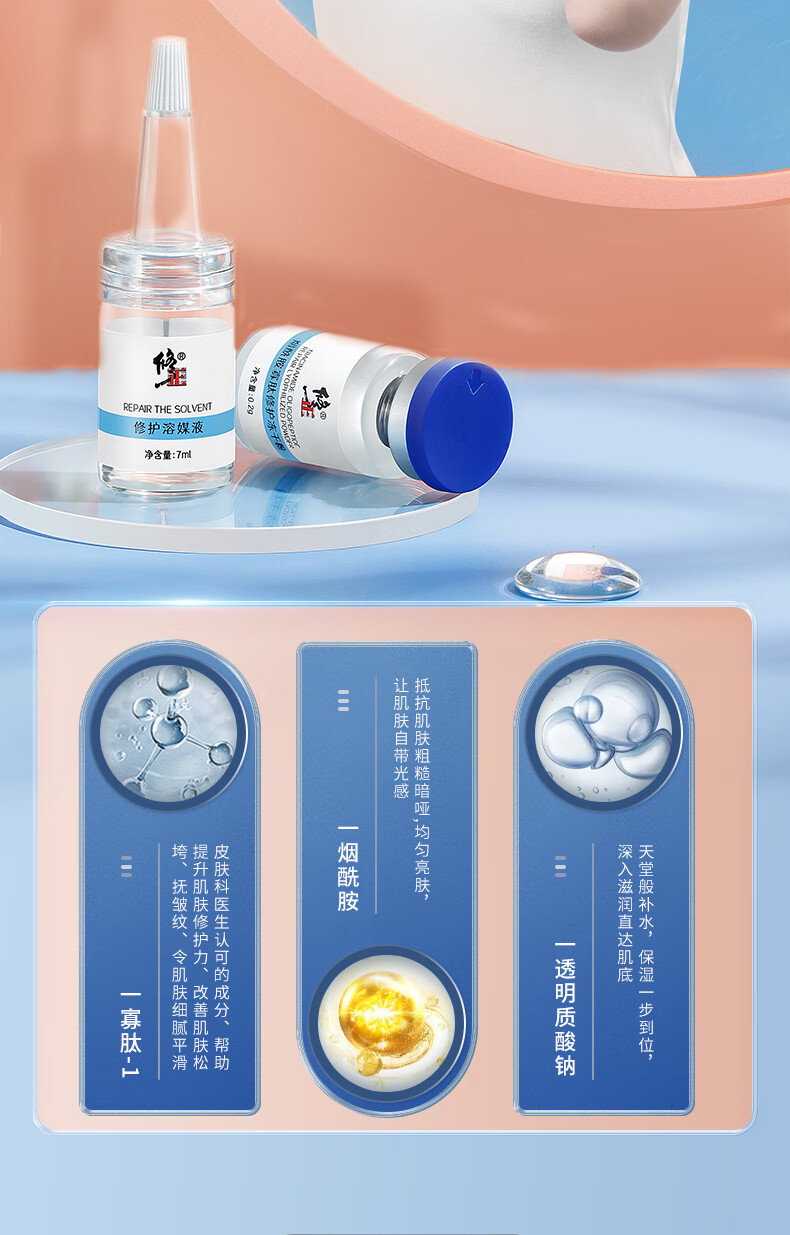 修正烟酰胺寡肽修护冻干粉 祛痘修护红血丝积雪草精华原液套盒 3对