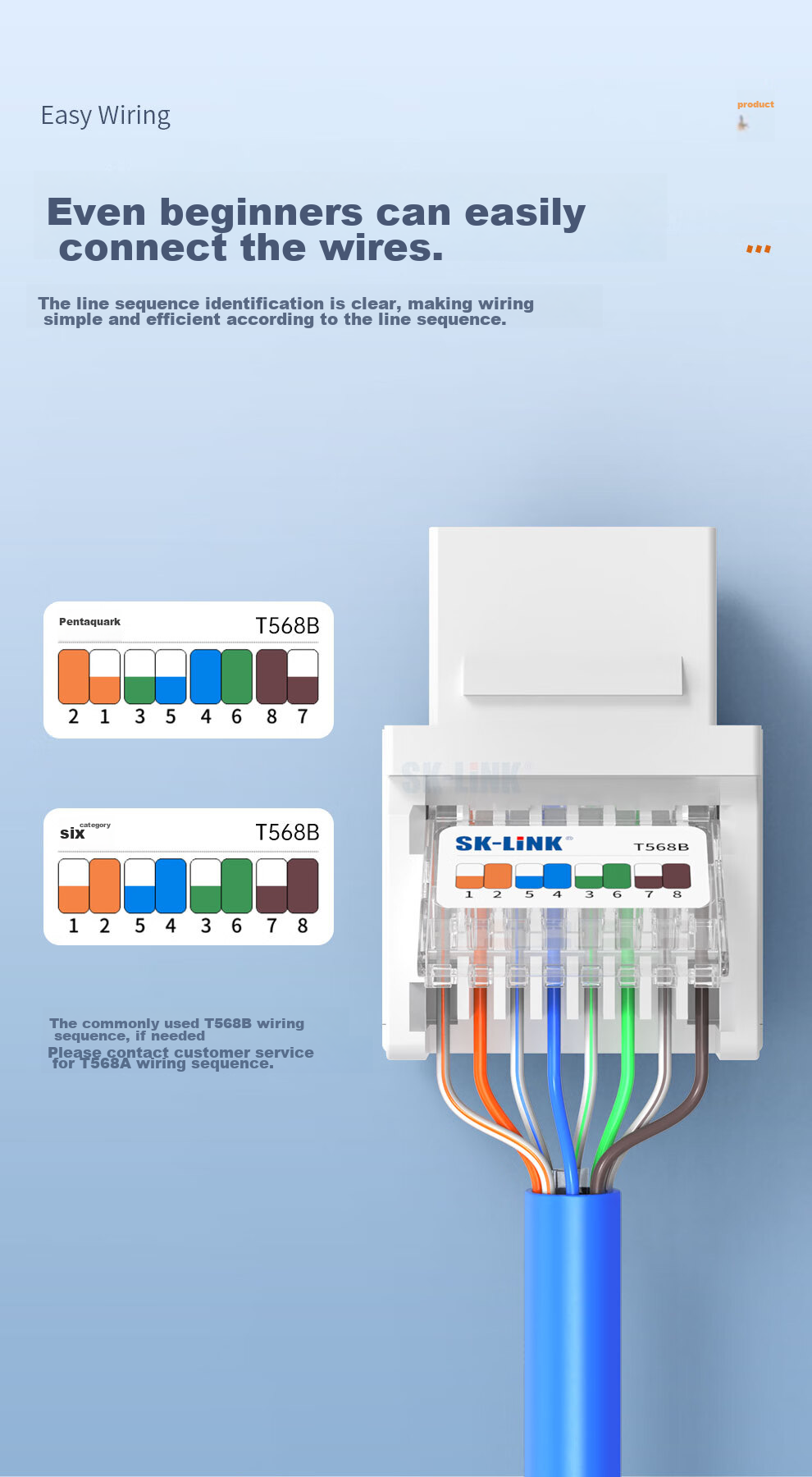 Модуль сети SK-LINK Cat5e, неэкранированный патч-кабельный информационный модуль, разъем сетевой розетки RJ45 Crystal Head