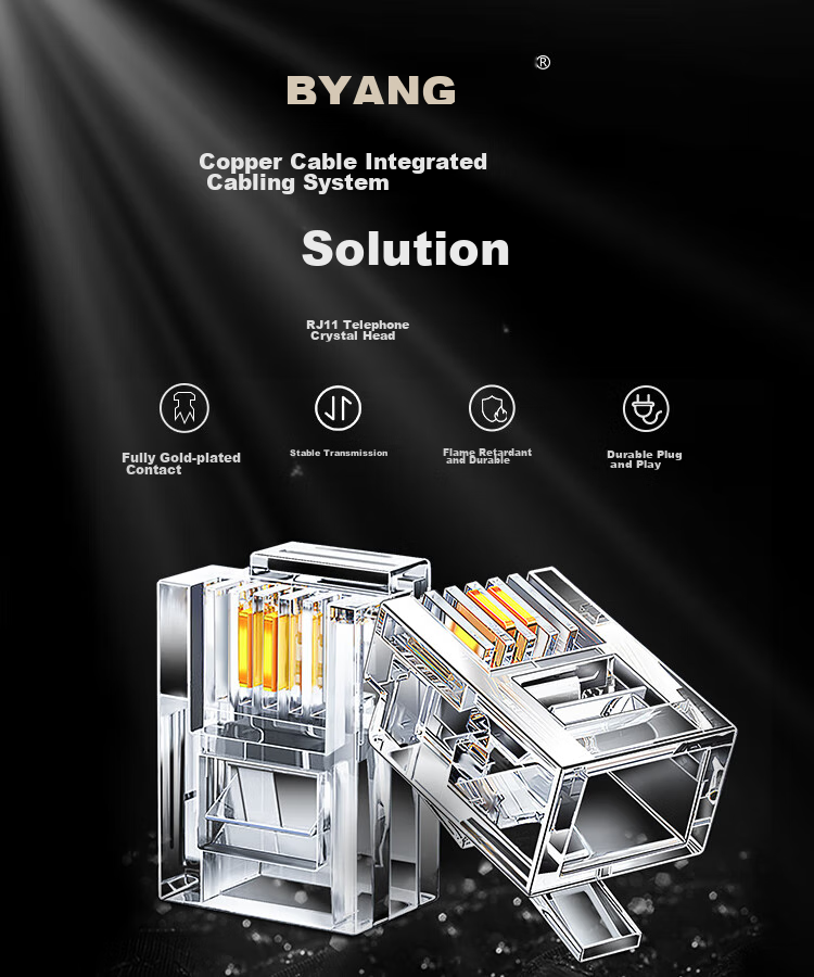 BOYANG RJ11 Коннектор для телефонной линии, 3-контактный, 15U позолоченный, 100 шт.