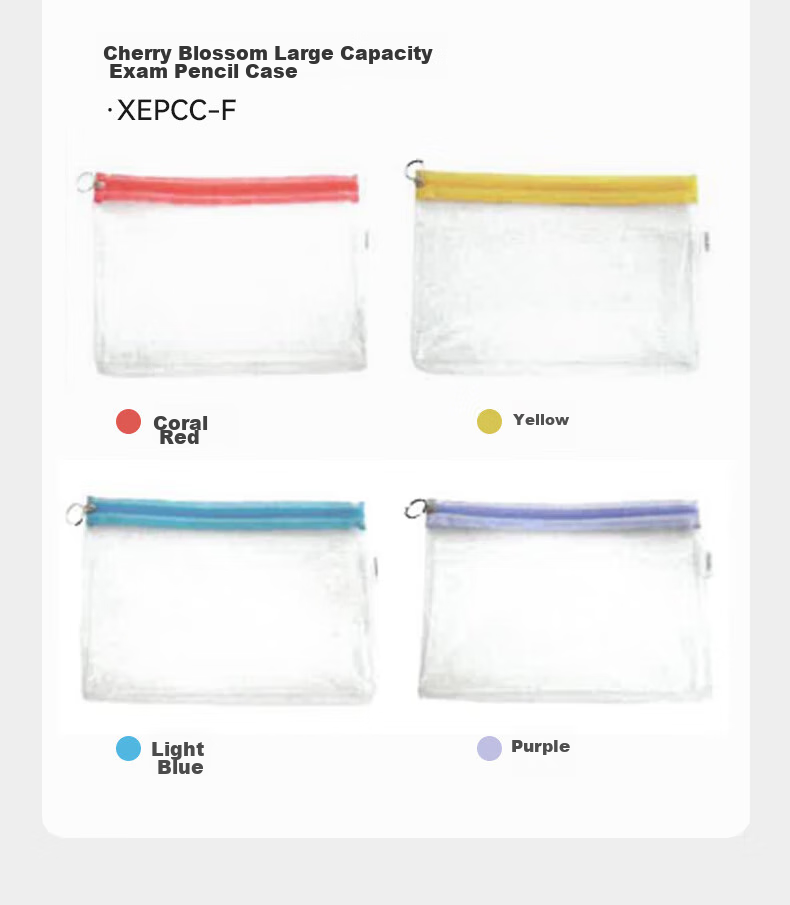 Пенал SAKURA Transparent Exam Pencil Case, фиолетовый, с двойной молнией, для учеников