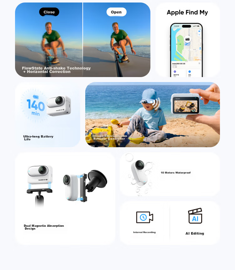Экшн-камера Insta360 GO 3S 4K, водонепроницаемая, для влогов, спорта, 64 ГБ, Lingdongbai