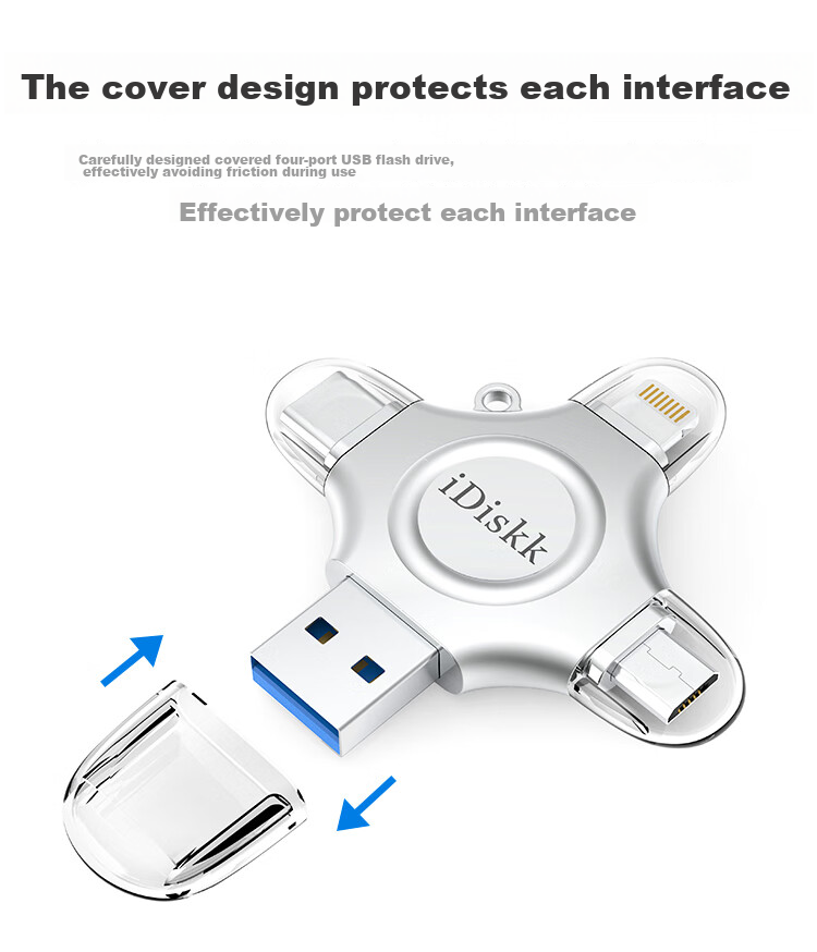 Флеш-накопитель iDiskk U018 512 ГБ, MFi Certified, USB 3.0, Lightning, Type-C, металлический корпус, серебристый