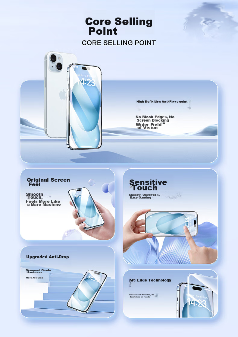 Защитное стекло PISEN для iPhone 15 Pro, полноэкранное, антибликовое, антиотпечатки, противоударное, 2 шт.