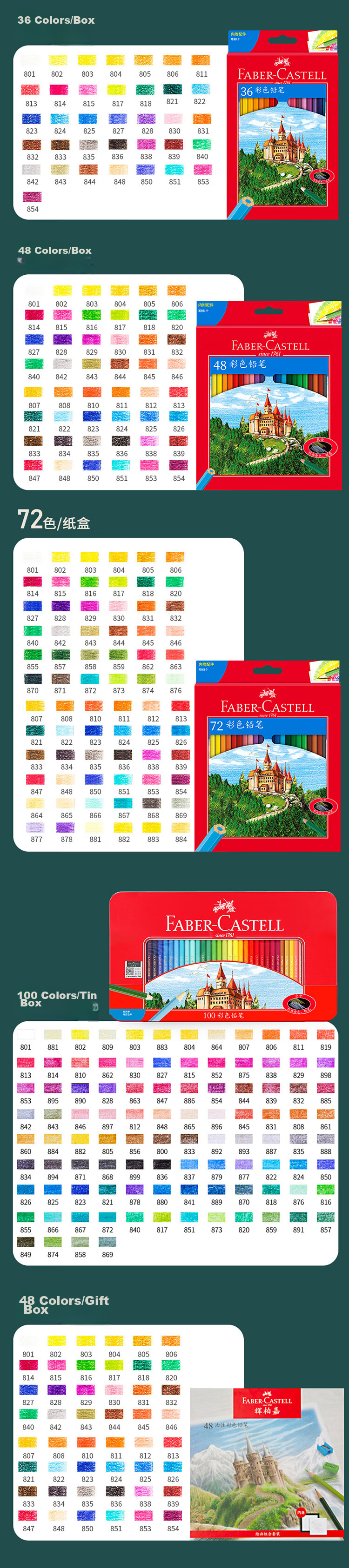 Цветные карандаши Faber-Castell, набор из 72 цветов, масляная основа, для рисования, студенческие художественные принадлежности, серия Castle, в бумажной коробке, подарок на Новый год