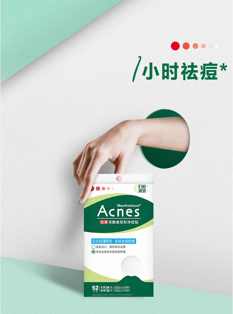 曼秀雷敦（Mentholatum）乐肤洁隐形痘贴 痘痘贴轻薄遮瑕可上妆吸脓抗痘 日夜可用52片