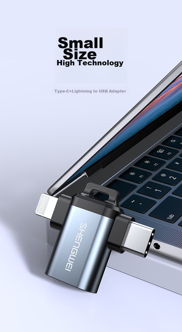 Адаптер Shengwei OTG Type-C + Lightning, USB 3.2, многофункциональный кабель данных, для подключения телефона к UDisk, кард-ридеру, клавиатуре и мыши, для Apple 15-17 Android, EDU0001J
