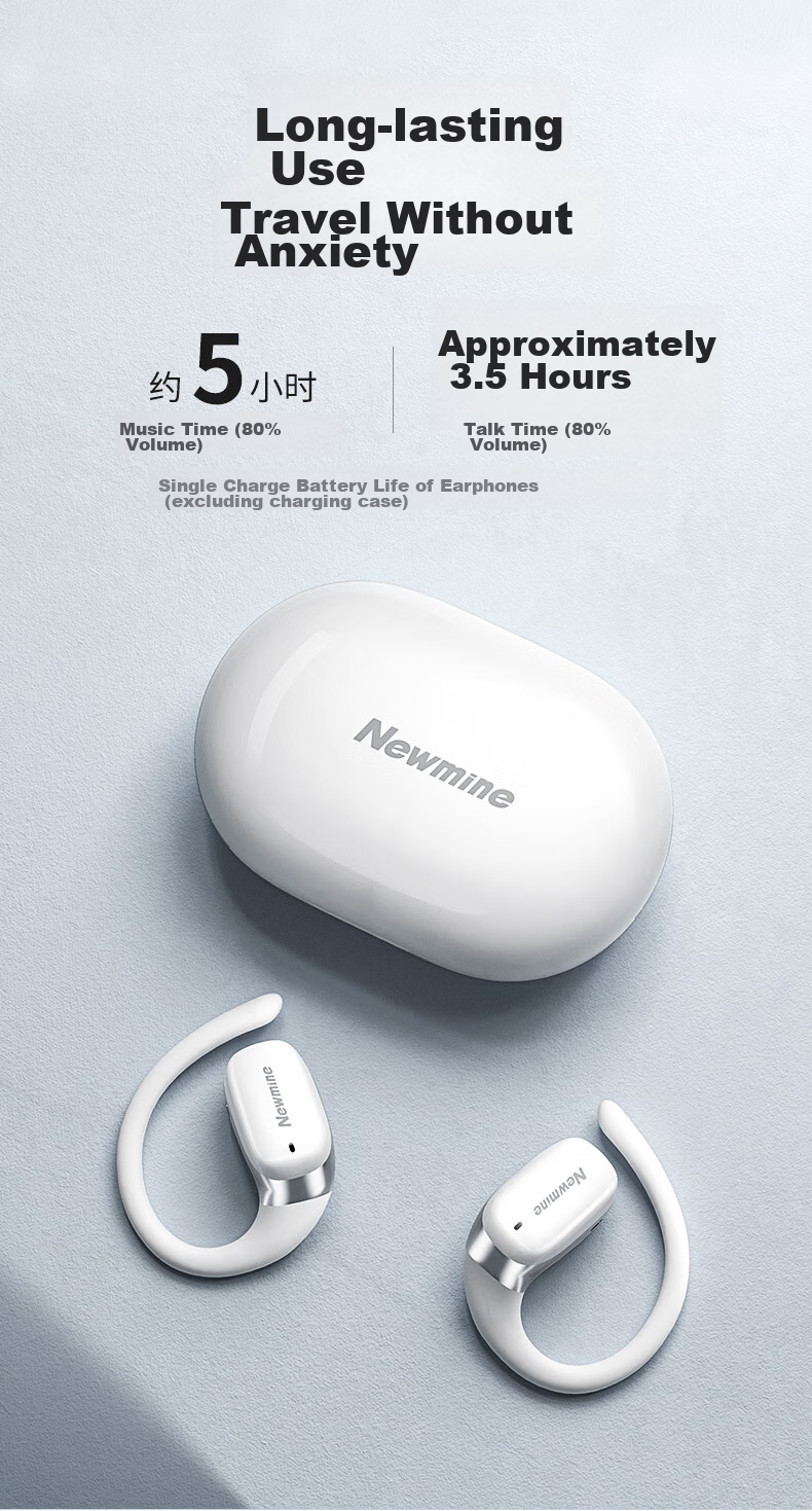 Беспроводные наушники Newmine LY29 Open-Ear, True Wireless, высокое качество звука, для спорта, бега, звонков, шумоподавление, совместимы с Apple, Xiaomi, Huawei, белые
