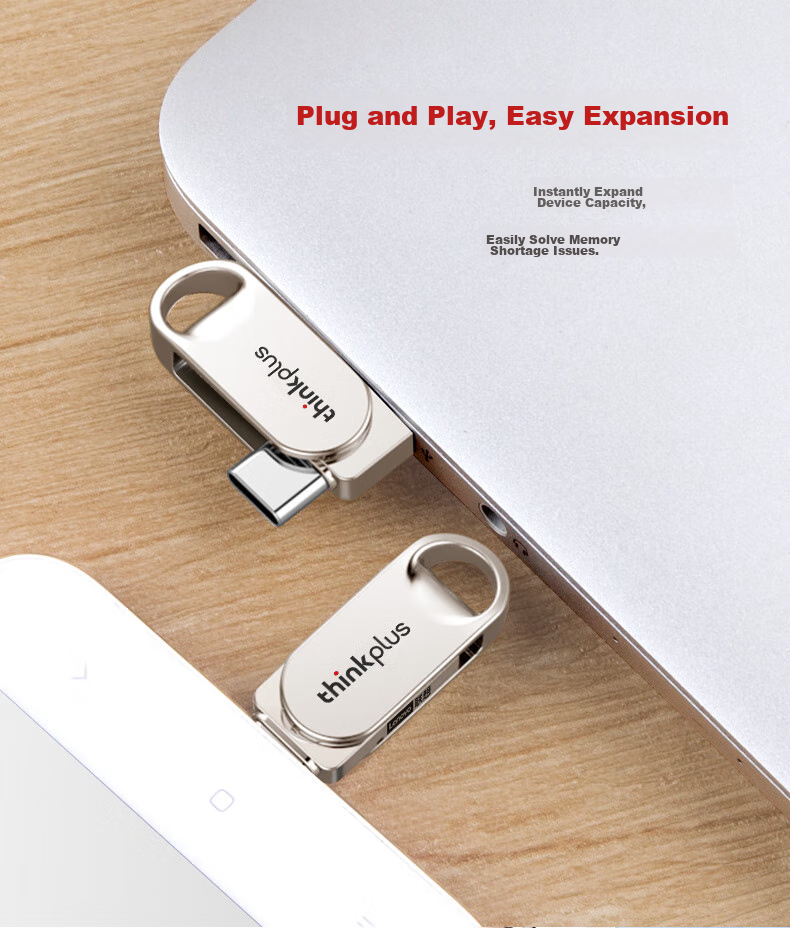 USB-накопитель ThinkPlus Lenovo 128GB Dual-Interface Metal USB Flash Drive, совместимый с телефонами и компьютерами с USB Type-C, внешний универсальный флэш-накопитель с большой емкостью, TYCU301