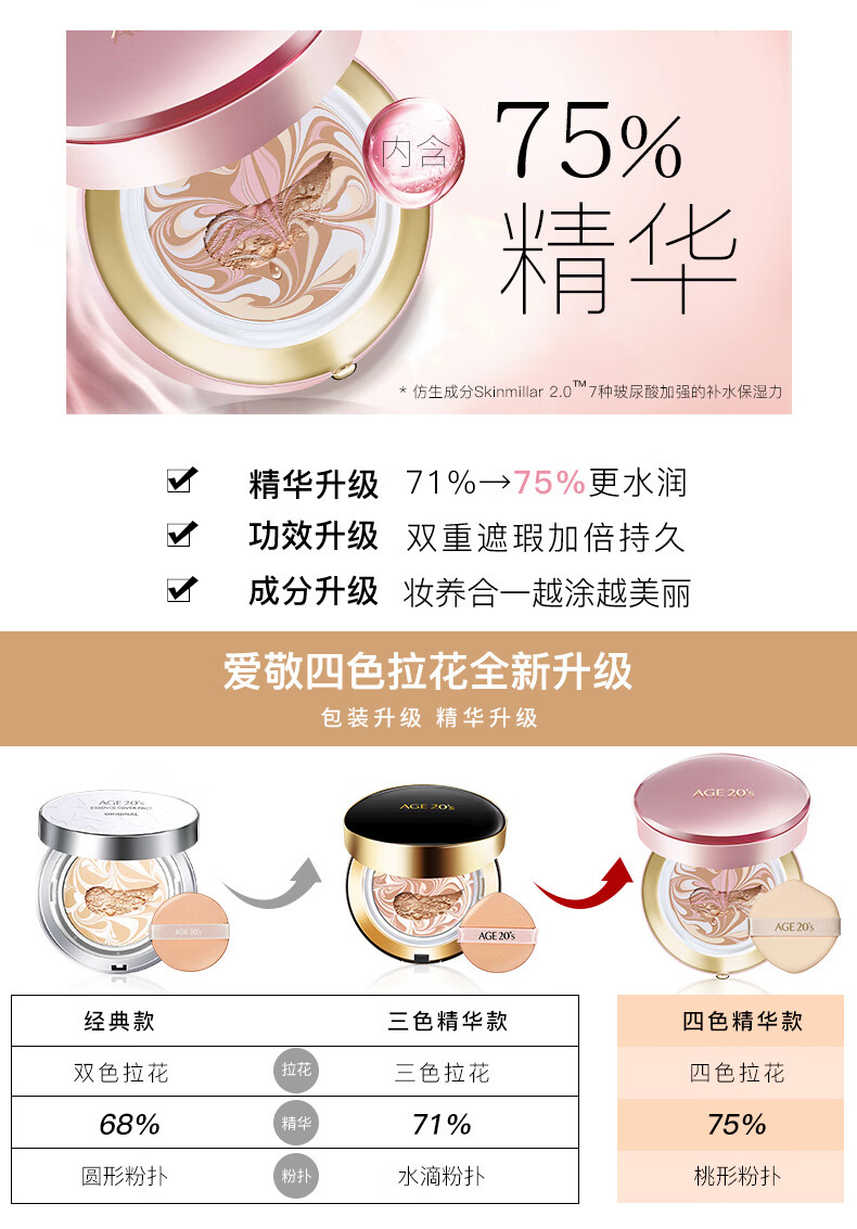 Aekyung Age 20's爱敬韩国进口气垫BB霜四色拉花控油大师21号象牙白SPF50+14g/只*2