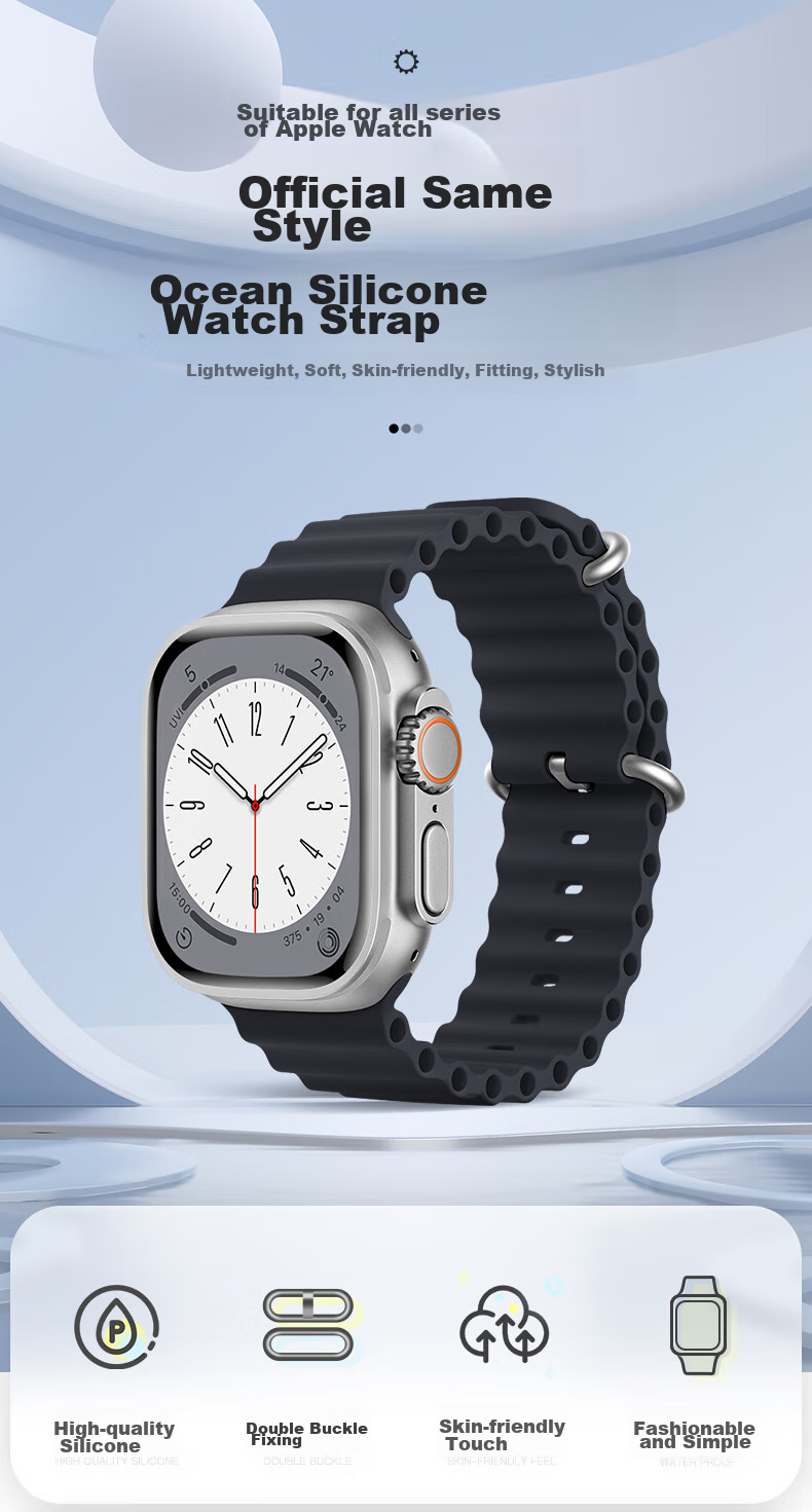 Ремешок Weiqiantu для Apple Watch Ultra 2/S9/S8 Ocean Band 7/6/SE2, спортивный силиконовый, 44/45/49мм, цвет полуночный